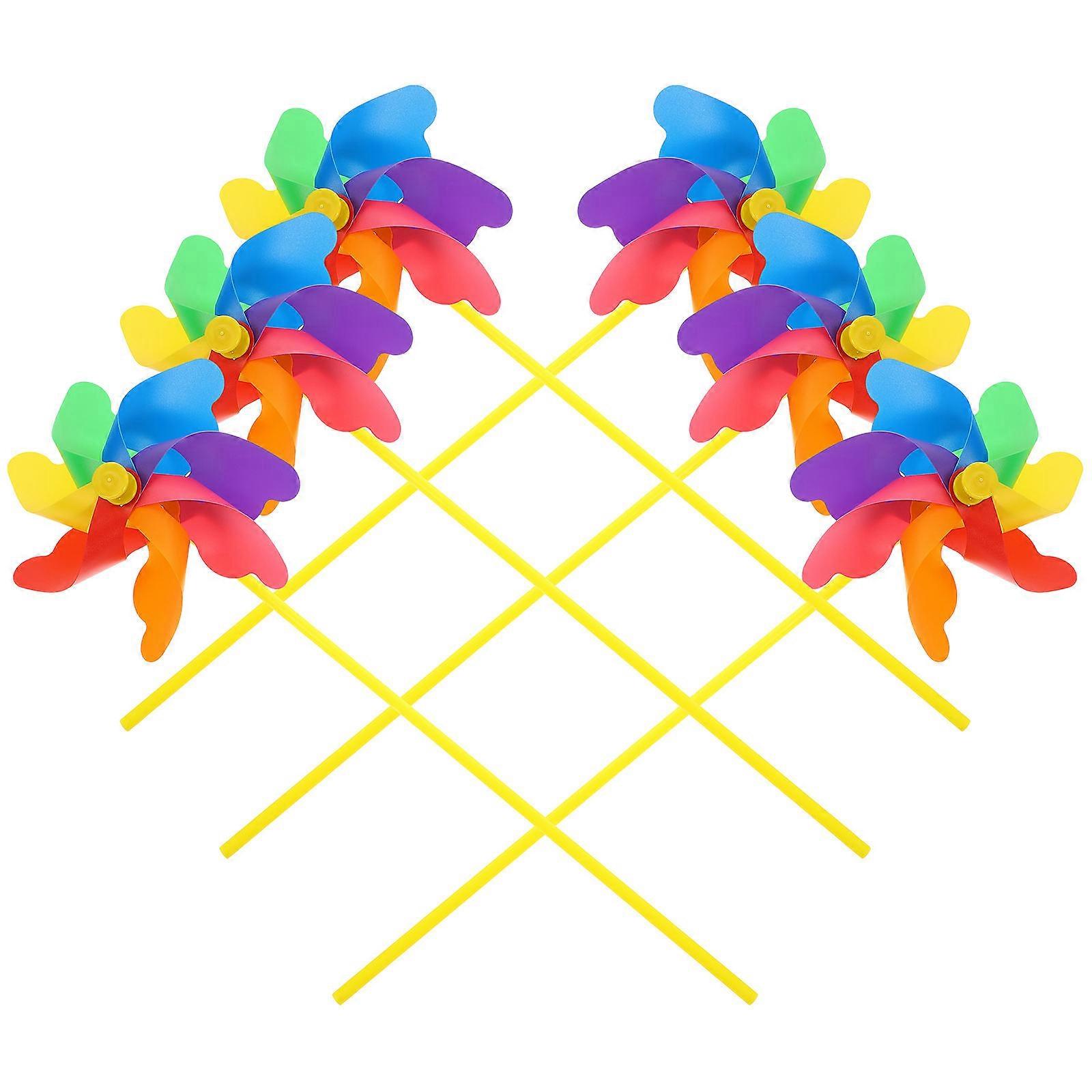 Colorful Garden Windmill Decor Pinwheels with Plastic Stakes for Outdoor Lawn and Patio Decoration – Set of 8 Random Colors