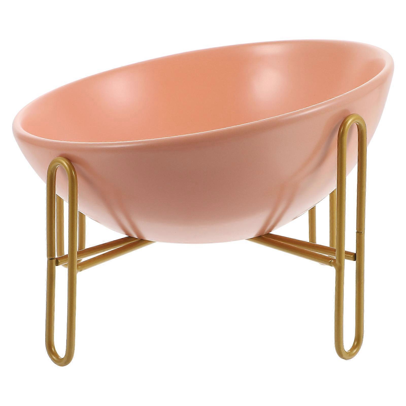 Adorable Cat Feeding Bowl Ceramic with Rack for Pets Use Orange Color Keeps Clean and Hygienic