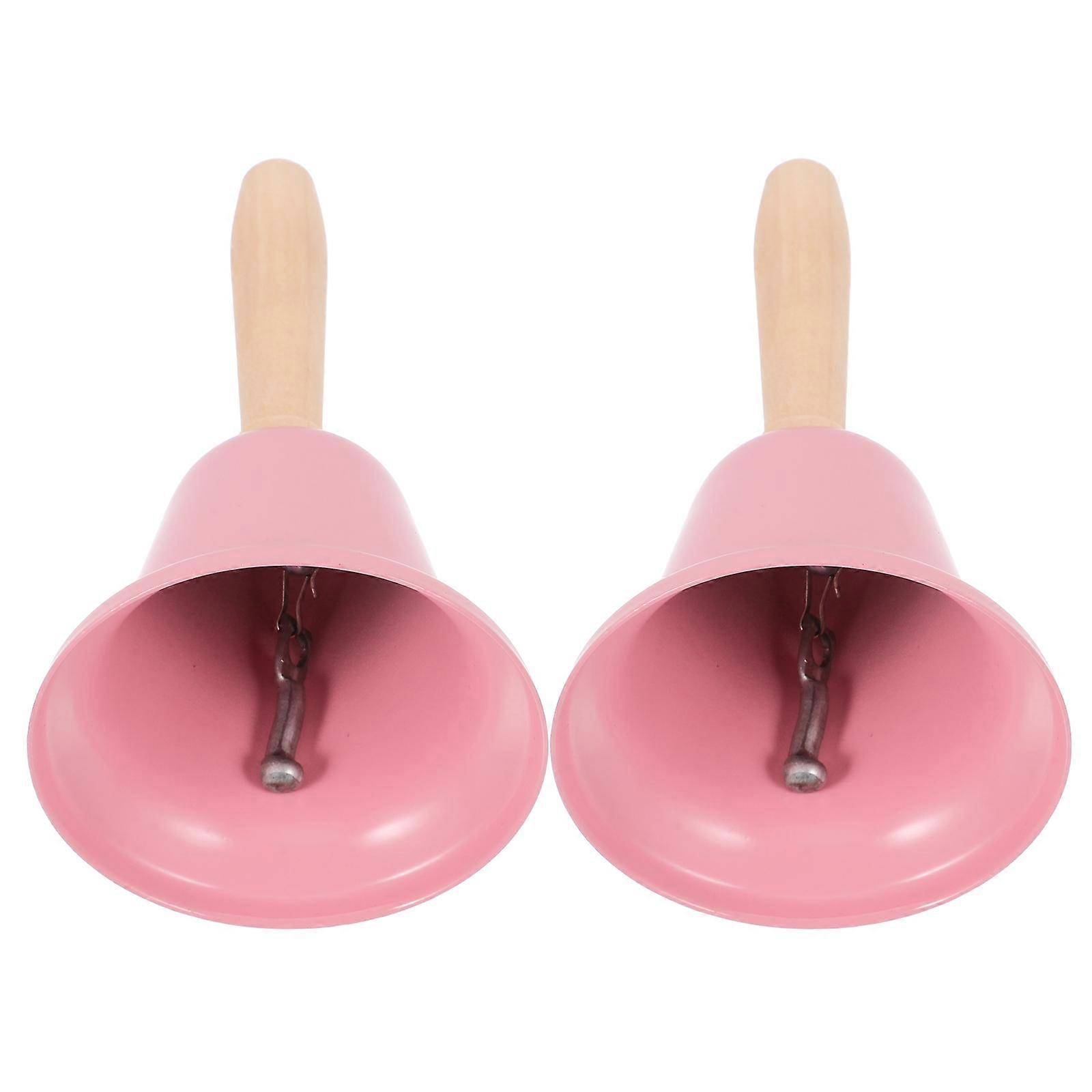 Christmas Party Handbell For Restaurant Service Tool 12X6.3CM Pink Iron Wood Construction 2Pcs