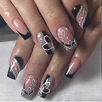 24Pcs Press on Nail Square Glues on Nail French Fake Nail Designs False Nail