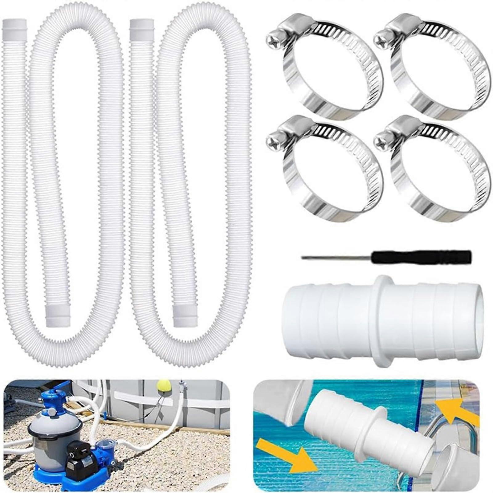 150 cm Pool Hose 32 mm for Above Ground Pool Pump, Includes 4 Metal Clamps and 1 Hose Adapter