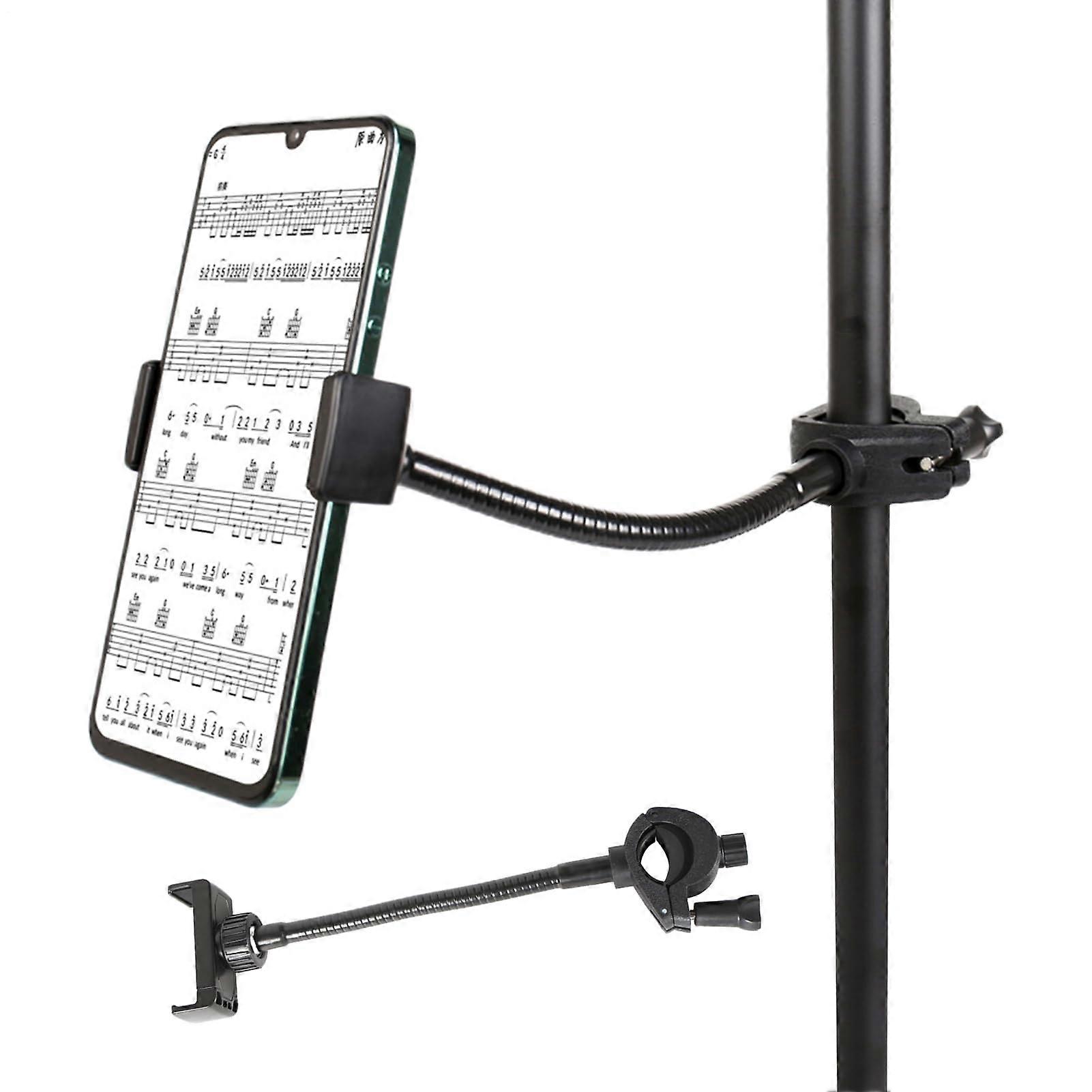 Smartphone Holder For Microphone Stand, Adjustable Phone And Mic Holder With Flexible Gooseneck Arm For Drums And Studio