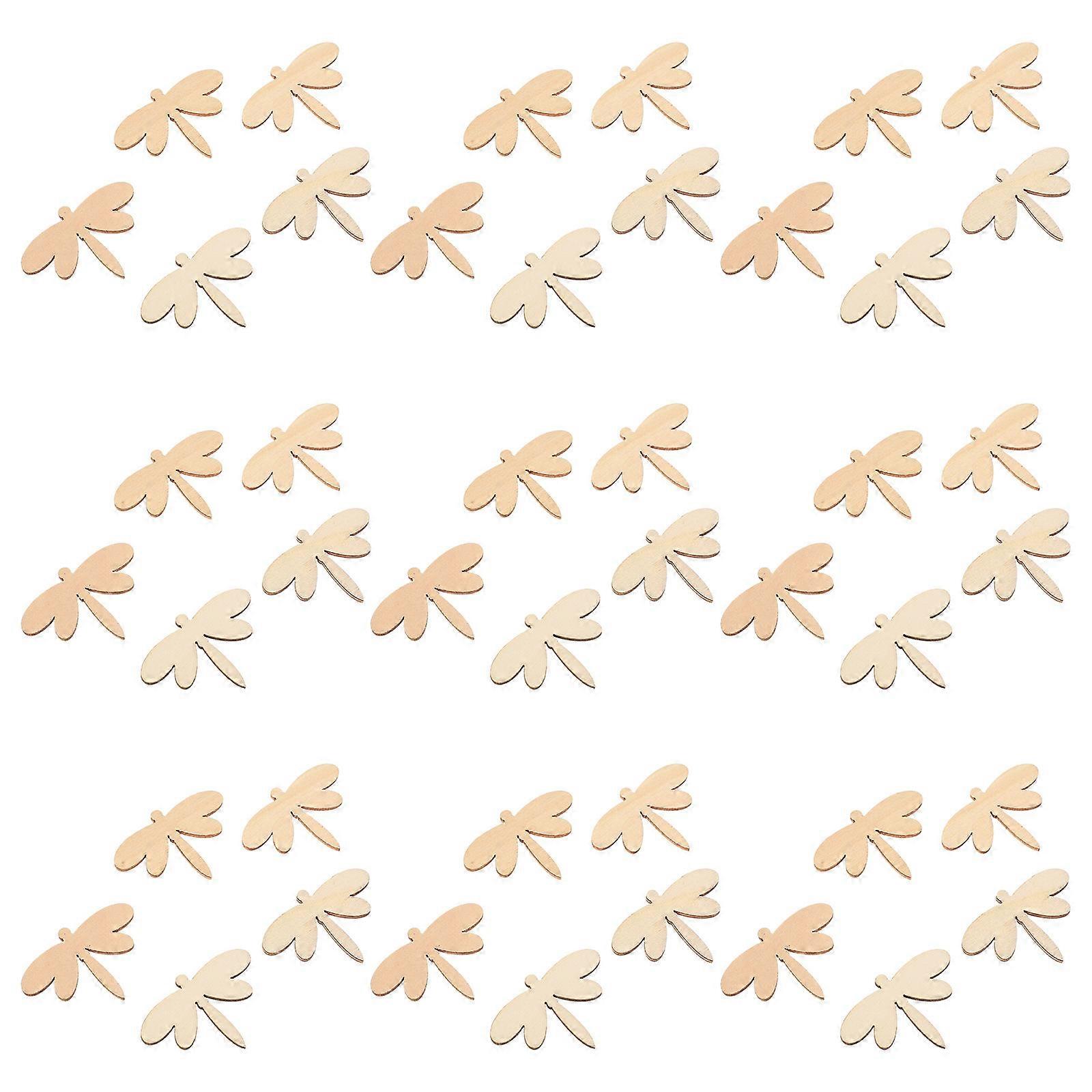 60 Pcs Dragonfly Shape Wood Slices Home Decoration DIY Projects Beige Wooden Chips