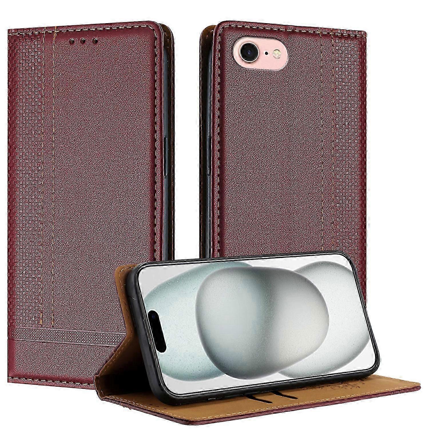 Case For iPhone 6 /7 /8, Vintage Stitch Leather Wallet Case Card Slot Kickstand Magnetic Closure Shockproof Flip Folio Case Cover