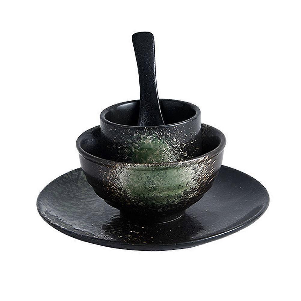 Round Decorative Ceramic Spoon Ceramic Bowl Multi-Function Tea Cup Black Color 1 Set for Home Use