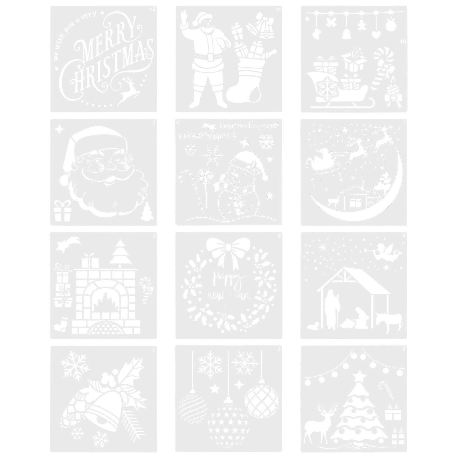 DIY Painting Stencil 12Set For Christmas Craft Projects Children Washable PET Material