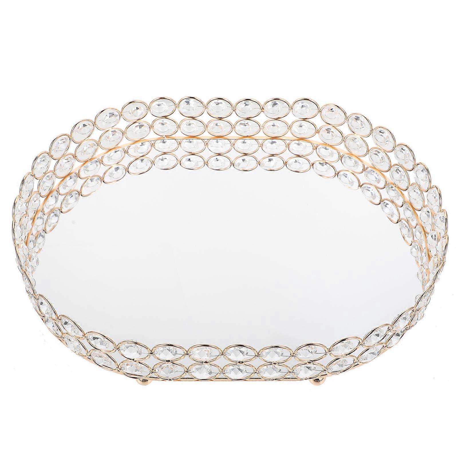 Elegant Jewelry Display Tray with Crystal and Iron Material Golden Color for Home Use 1Pc