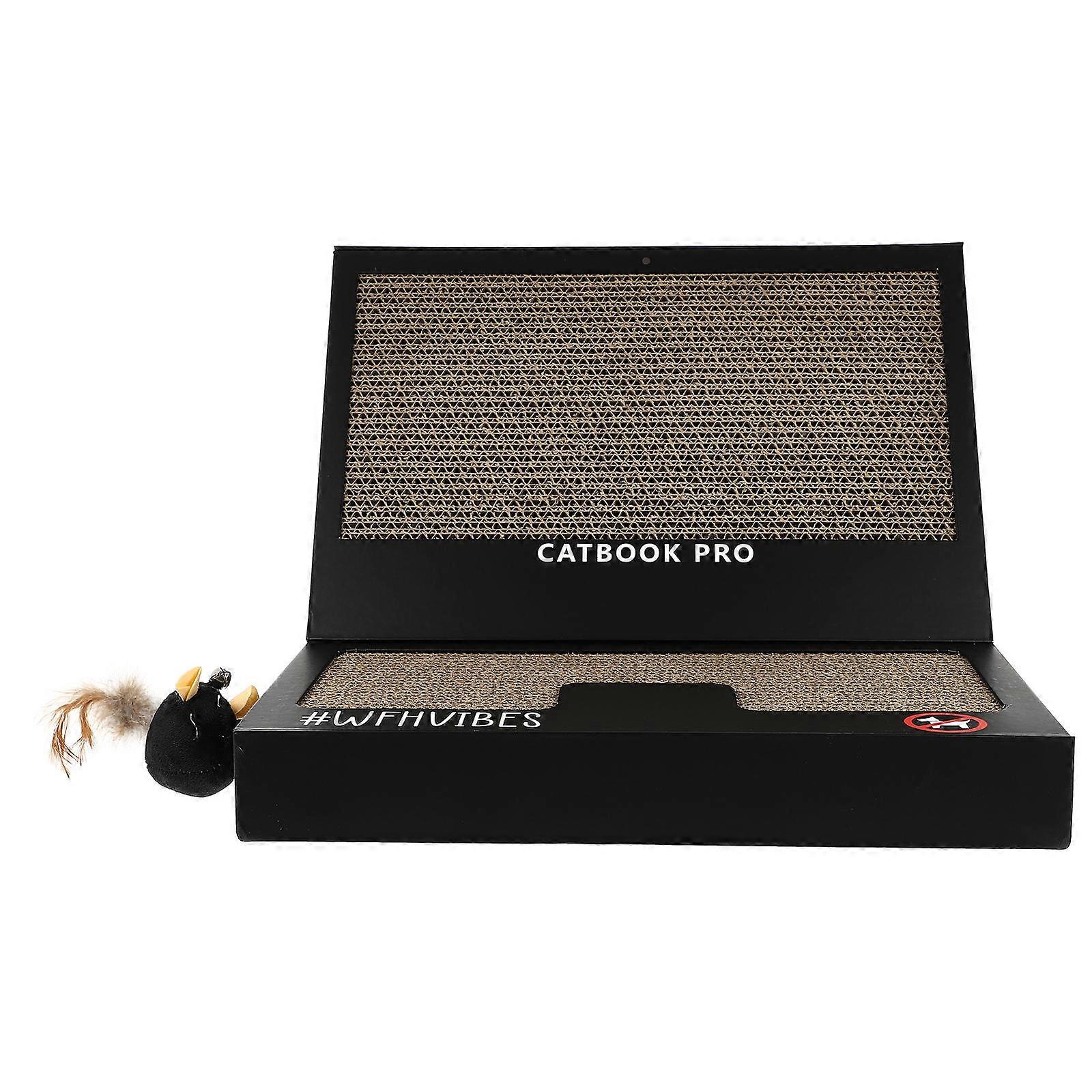 Laptop Shaped Cat Scratching Board Designed For Indoor Use With Teaser Stick For Pet Entertainment 1 Set