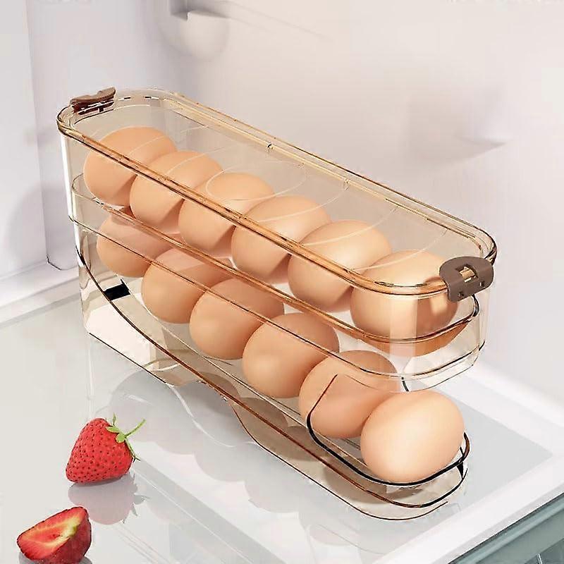 Egg container, transparent, stackable, for fridge storage (dark brown, 2 tiers)