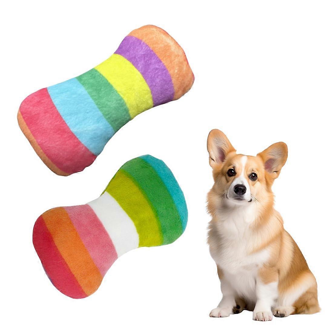 Dog Toy Plush Chew Toys for Puppies - Rainbow Bone & Seven Color Bone - Durable, Soft, Non-Toxic Materials