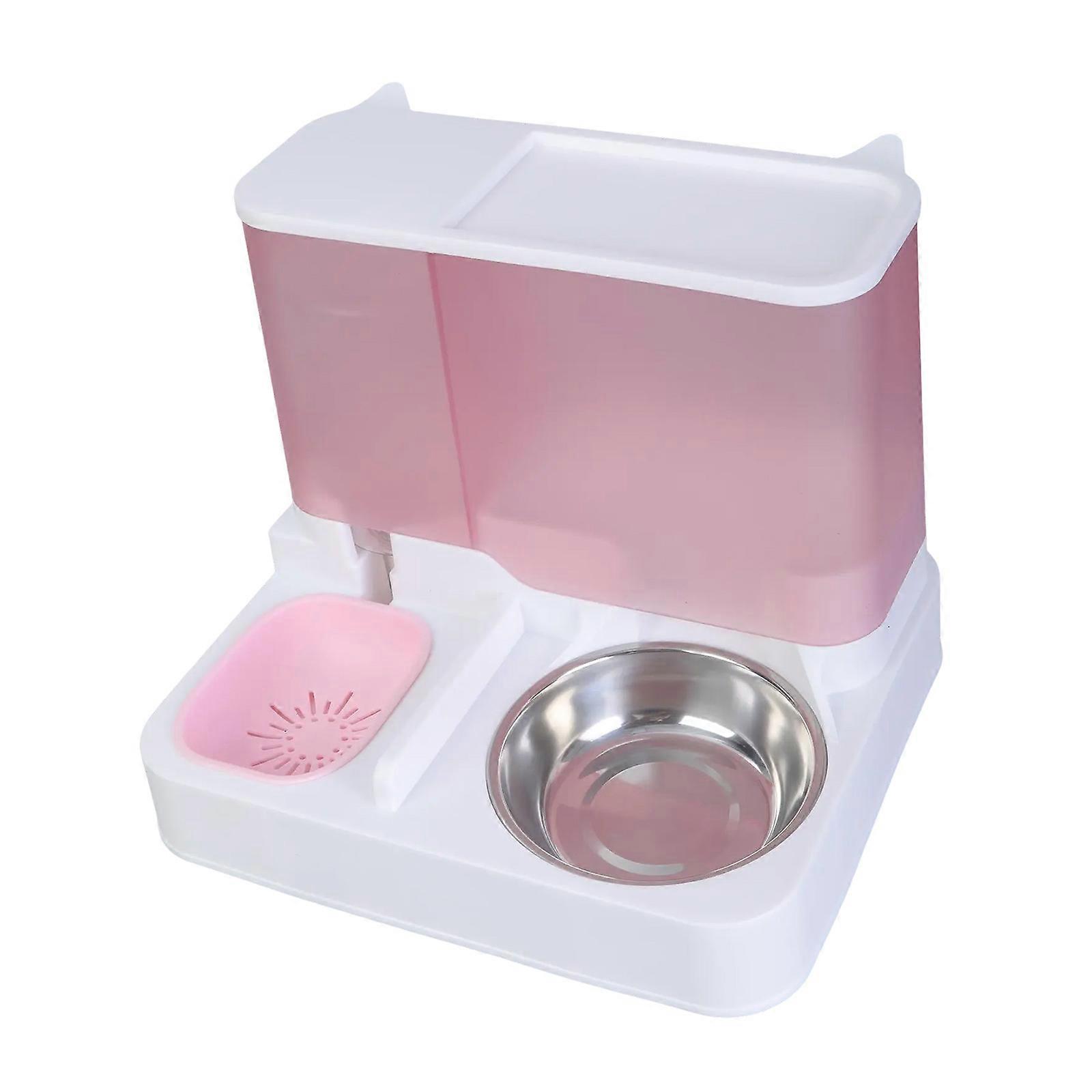 Karmnik dla psa z podwójną miską Automatyczny pojemnik na karmę dla kotów i dozownik wody dla kotów Pies Codzienne karmienie Podlewanie Różowy