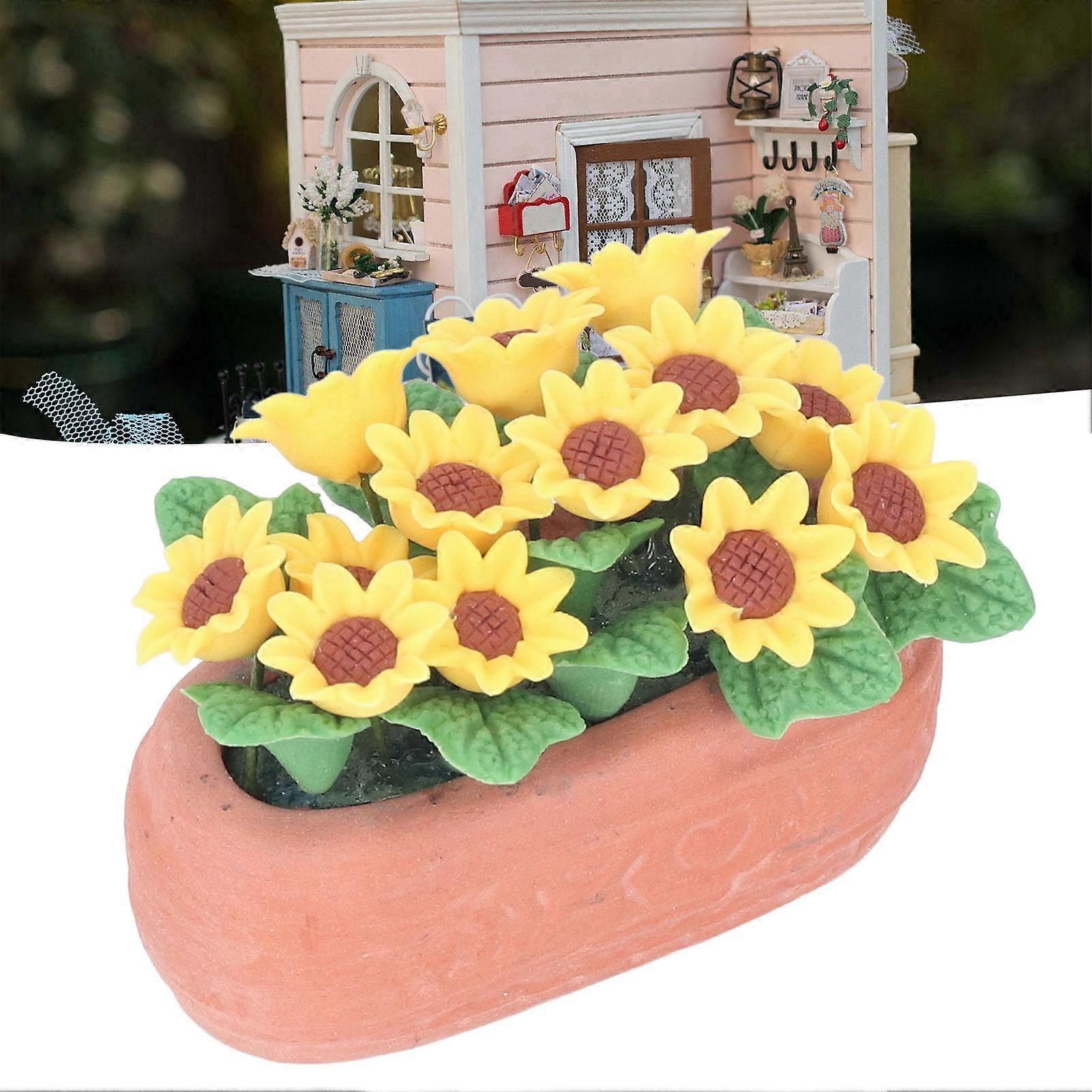 Dockhus Krukväxter Simulering Miniatyr Solroskruka för 1:12 Dockhus Inredning Mini Trädgård