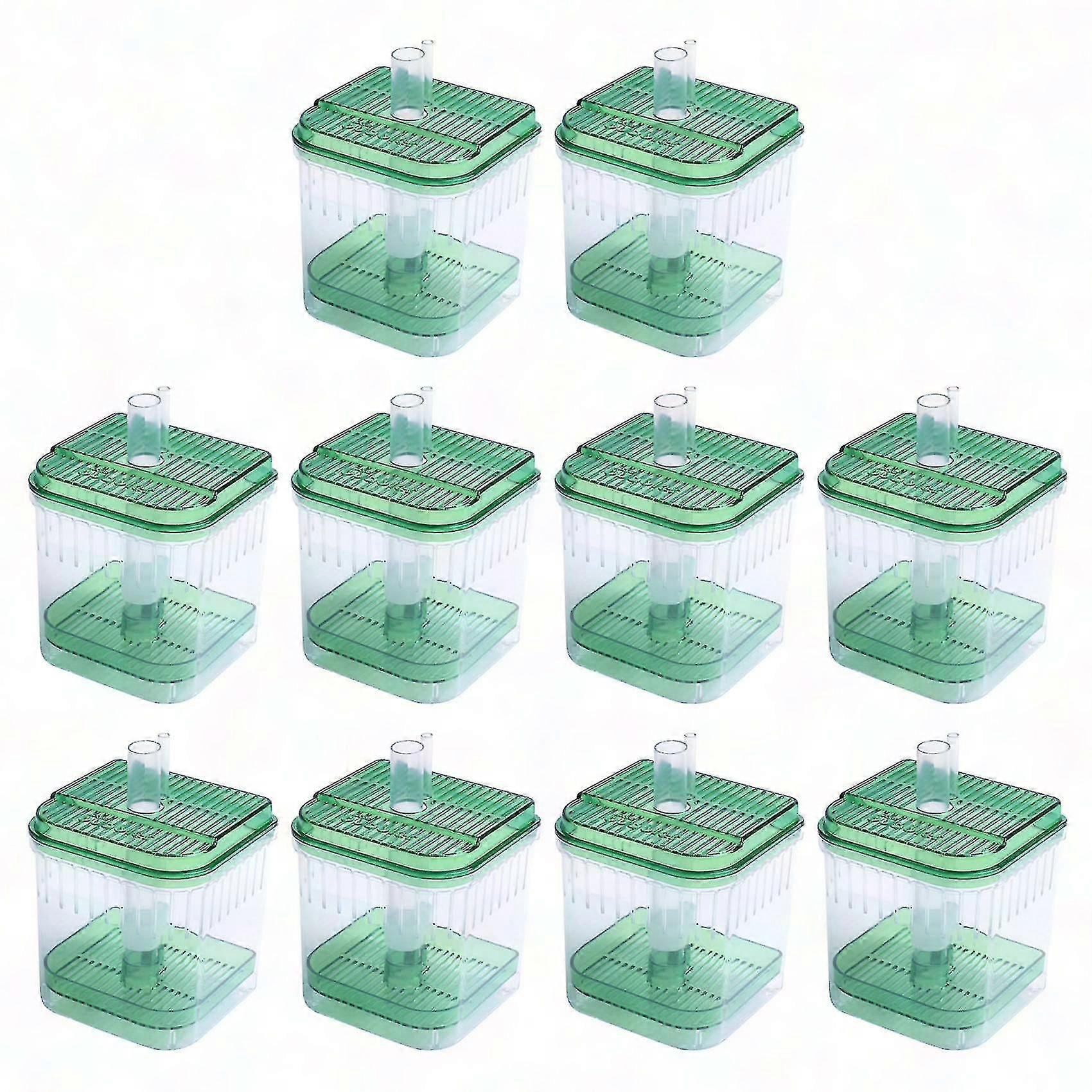 10x Plastic Square Aquarium Filter Bottom Box - Transparent Green