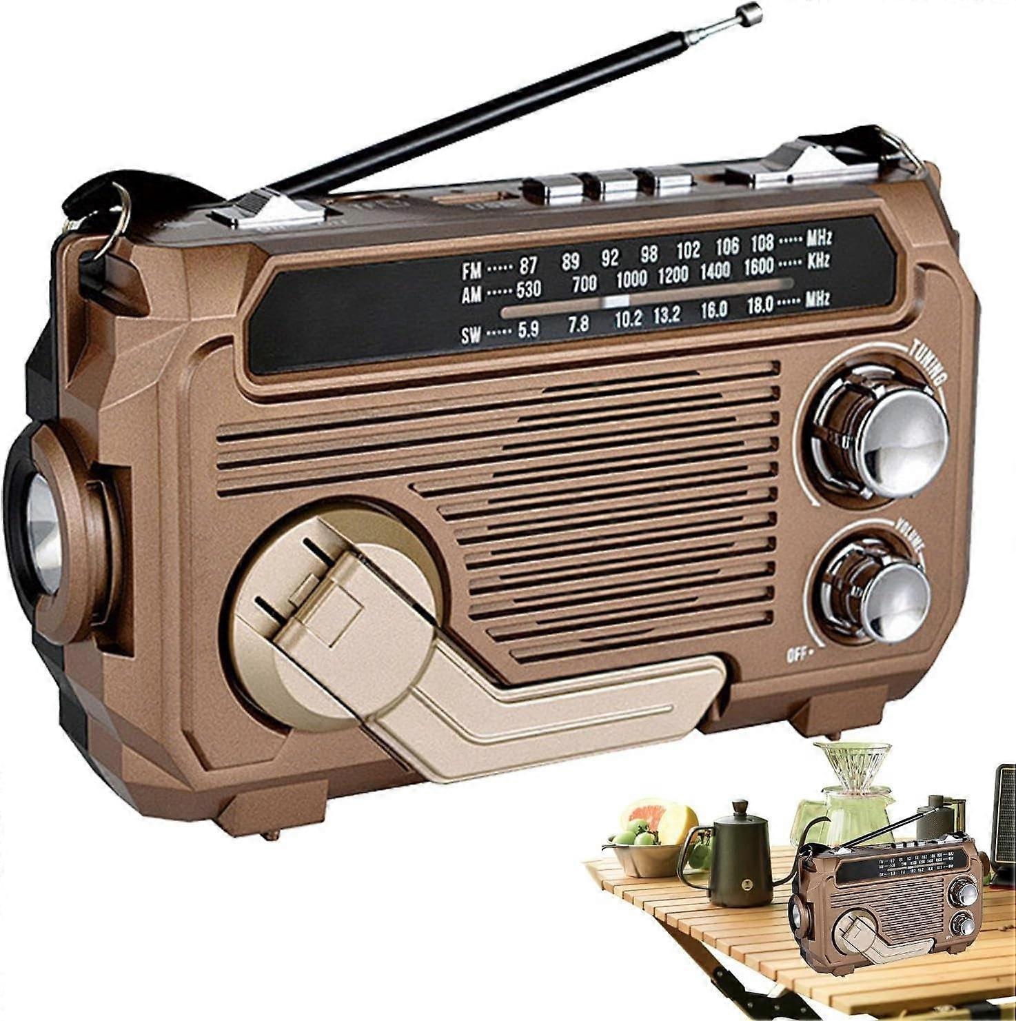 Solar Emergency Radio, Fm/Am Emer-Gency Radio Led Flashlight, 2000Mah Powerbank  With Sos Alarm