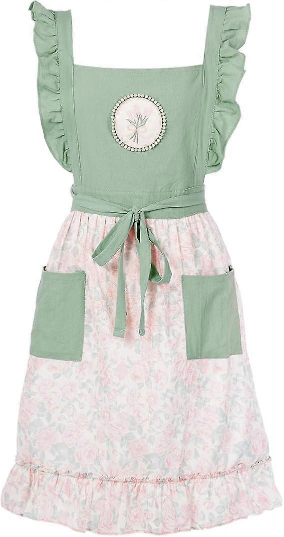 Cute Apron with Pockets Cotton Adjustable Cross Back Vintage Apron Kitchen Cooking Drawing