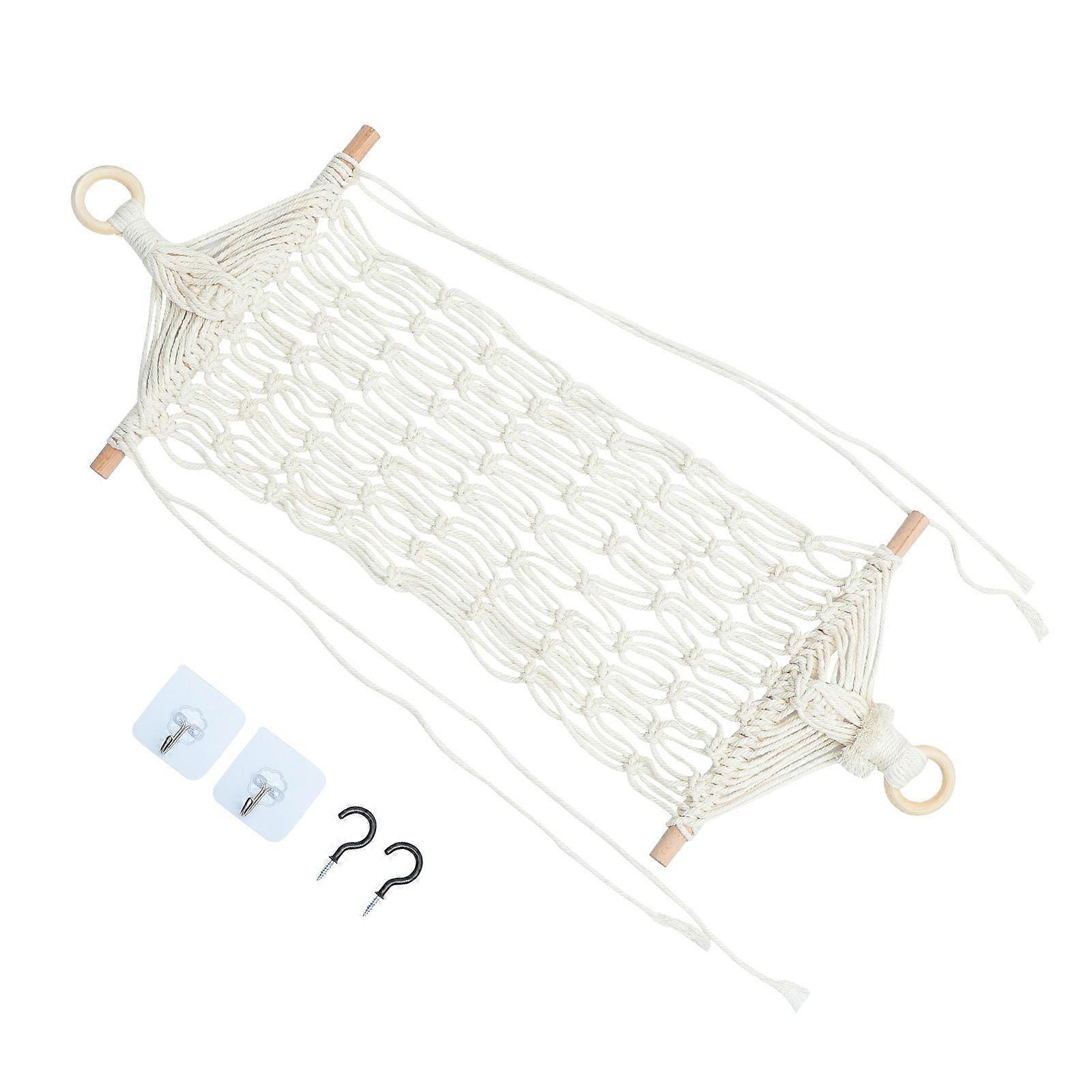 Hanging Fruit Hammock Home Kitchen Use Wooden Cotton Plastic Iron Material Space-Saving Storage 1Set
