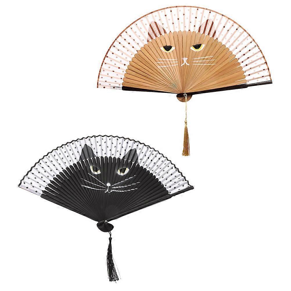 Folding Fans, 2pcs Lightweight Portable Handheld Manual Fans with Cute Cat Design for Dance, Wedding, Summer Travel, Party, and Photography Props