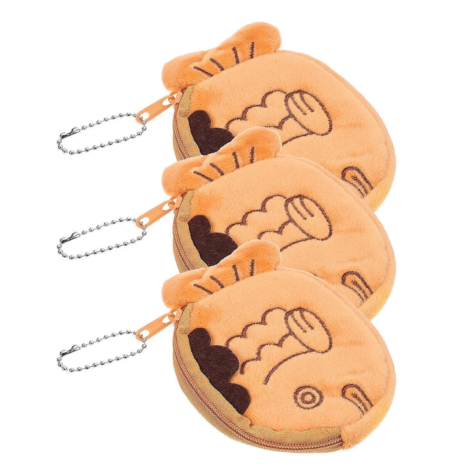 Kawaii Plush Key Pouch for Special Occasions Brown Fabric Coin Holder 3Pcs