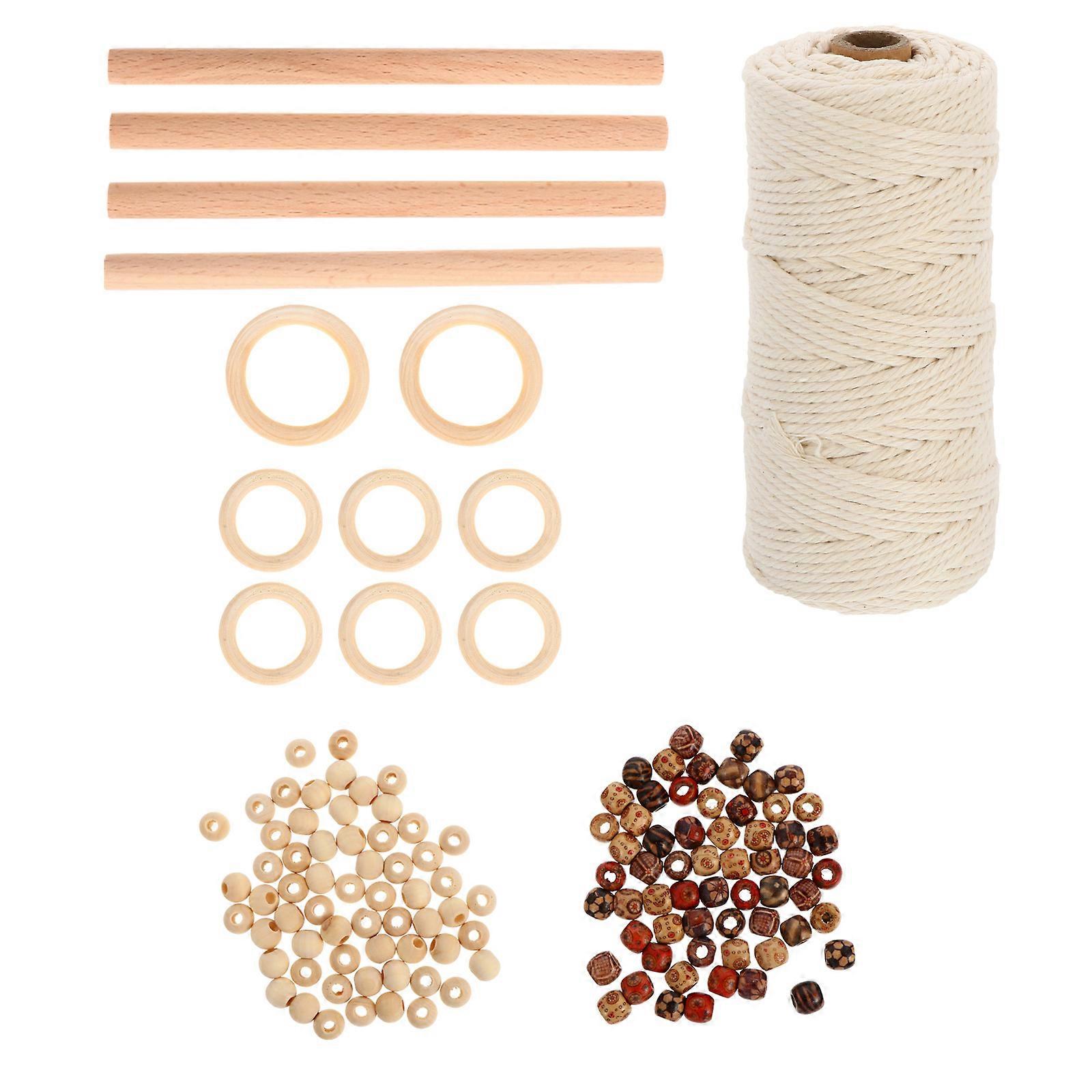 1 Set Macrame Cotton Cord Beads Kit Wooden Cord DIY Wall Plant Hanger (Set 2)