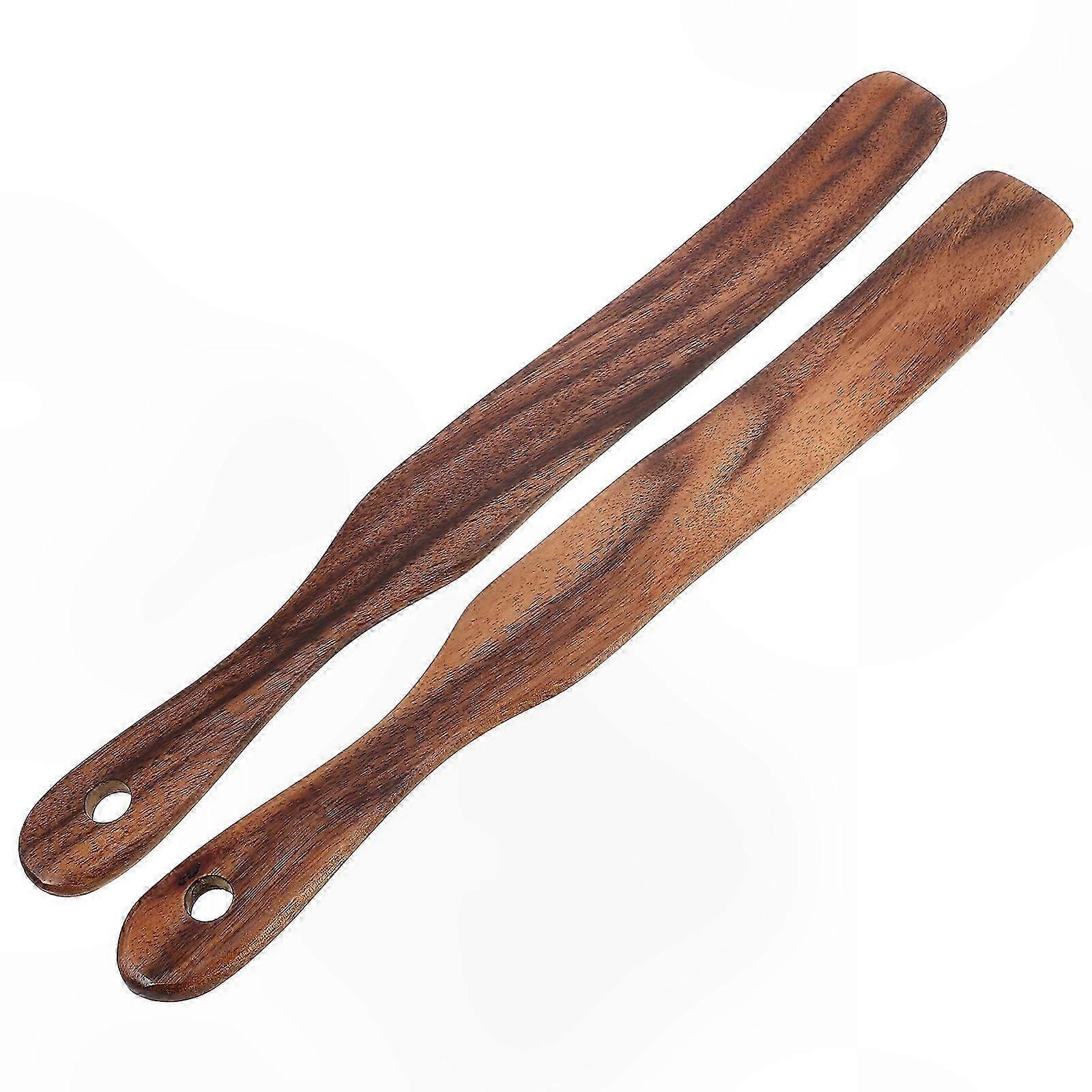 Wooden Spatulas 2-Pack for Cooking and Baking with Hanging Loop Non-Stick Kitchen Tools Coffee Tone Utensils