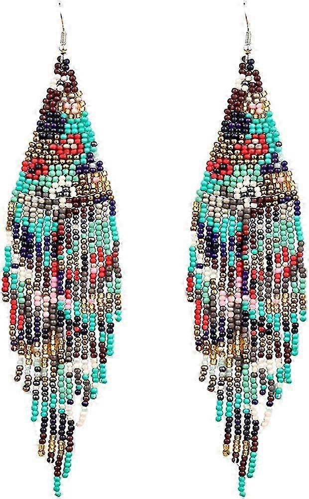 UBIUO Long Beaded Dangle Earrings \\u2013 Boho Native Handmade Seed Bead Tassel Earrings for Women and Girls, Bohemian Large Statement Beaded Drop Fri