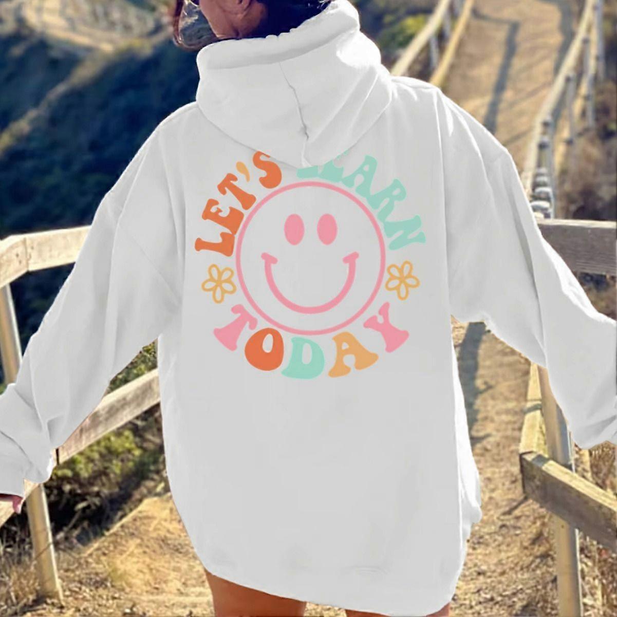 Women's Fleece Hoodie with Smile Letter Print Kangaroo Pocket Drawstring