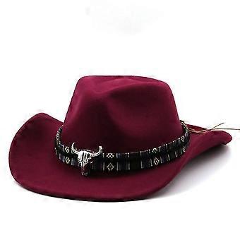 Chapeau de cow-boy Western Outback à large bord pour hommes et femmes avec tête de taureau en métal