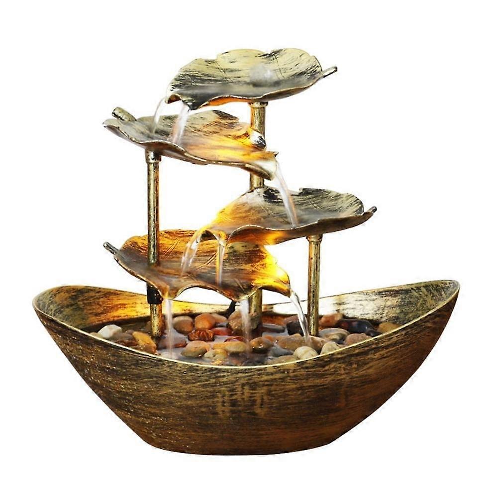 Tabletop Fountain Lotus Leaf Shaped Desktop Waterfall With LED Lights For Home Decor And Porch