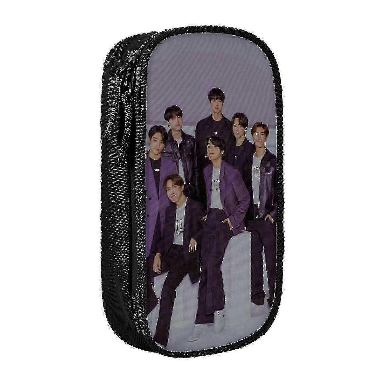 t454 BTS (45) مقلمة سعة كبيرة مقلمة حقيبة قرطاسية مزدوجة بسحاب مع مقصورات للأولاد PODF2605 البنات io454