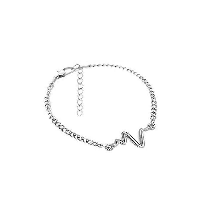 Unisex Electrocardiogram Adjustable Charm Bracelet Silver