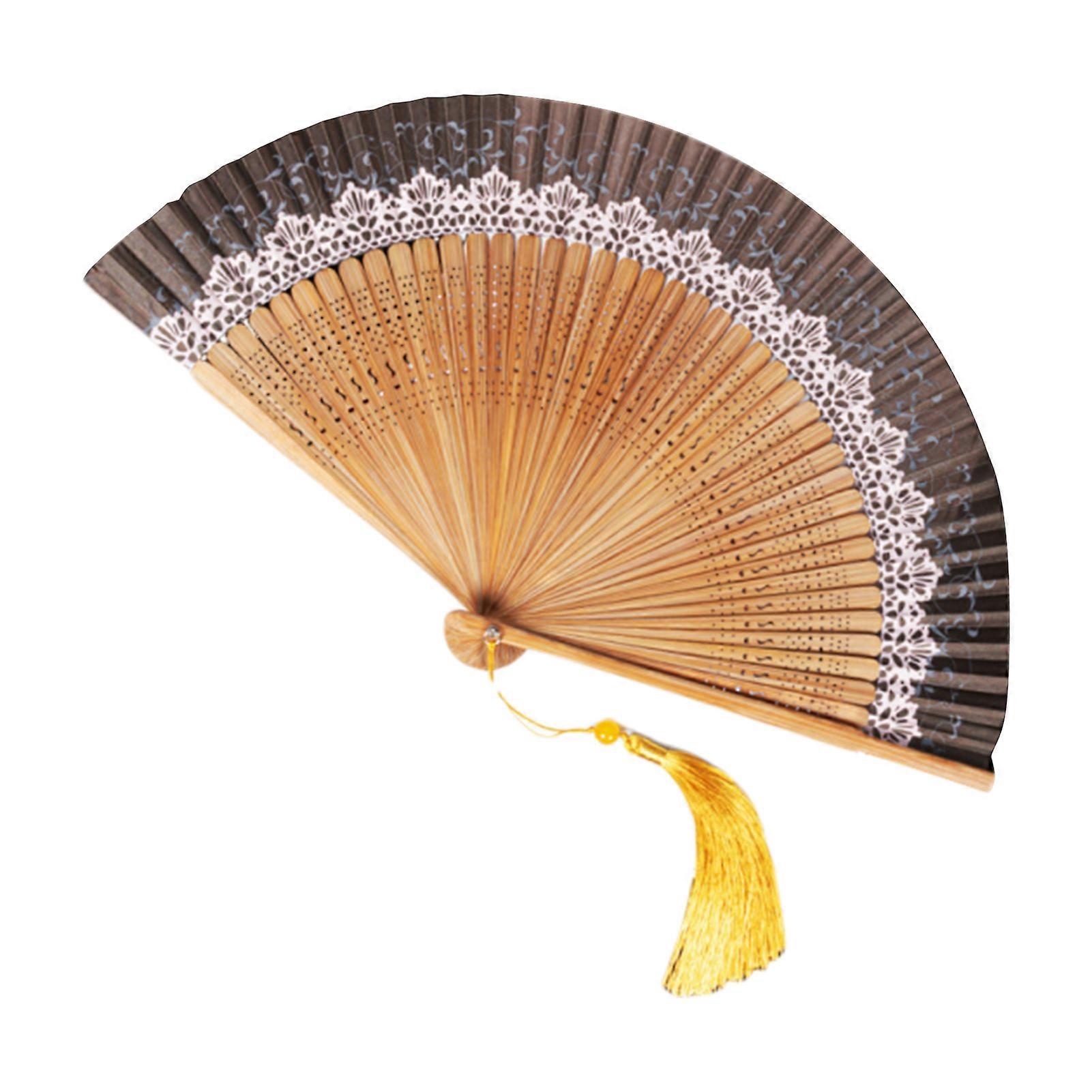 Silk Vintage Elegant For Traditional Fan With Tassels Fan With Tassels Qipao Exquisite Patterns Showcasing With