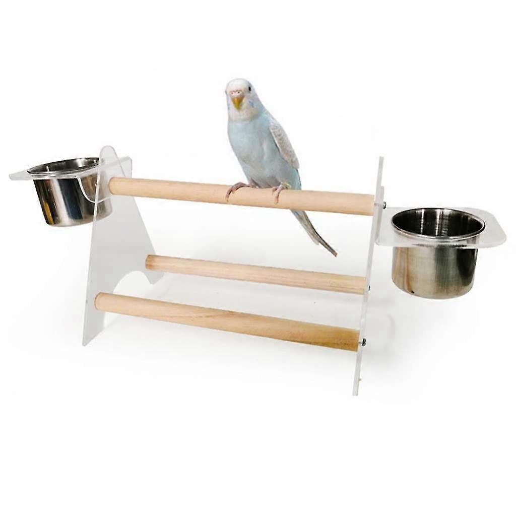 Bird Feeder Bowl Acrylic Parrot Tripod Desktop Stand, Parrot Grinding Stand, Two Stainless Bowls, Color A, One Size