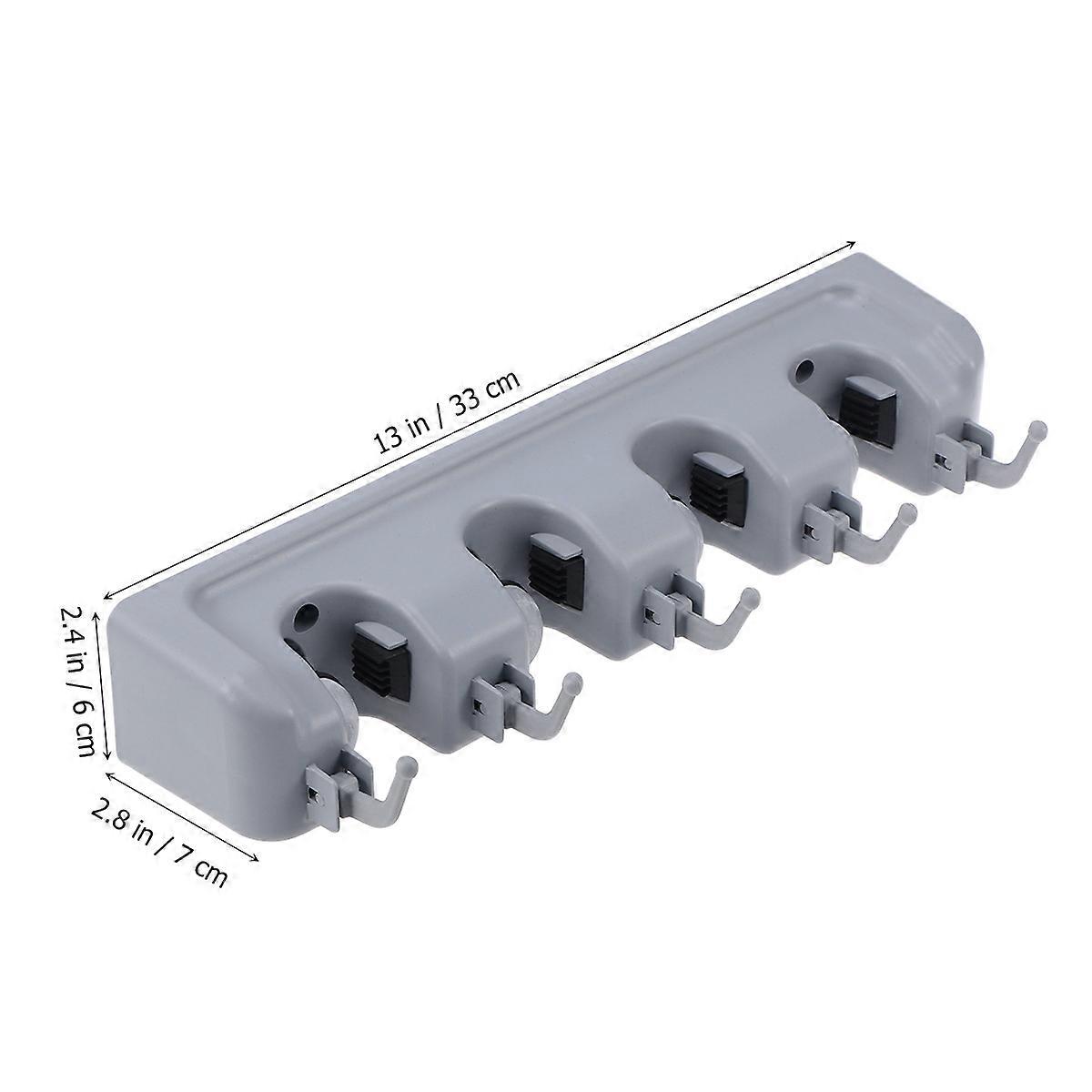 Wall Mounted Mop Holder 4 Position 5 Hooks Bathroom Hanger Organizer 2Pcs