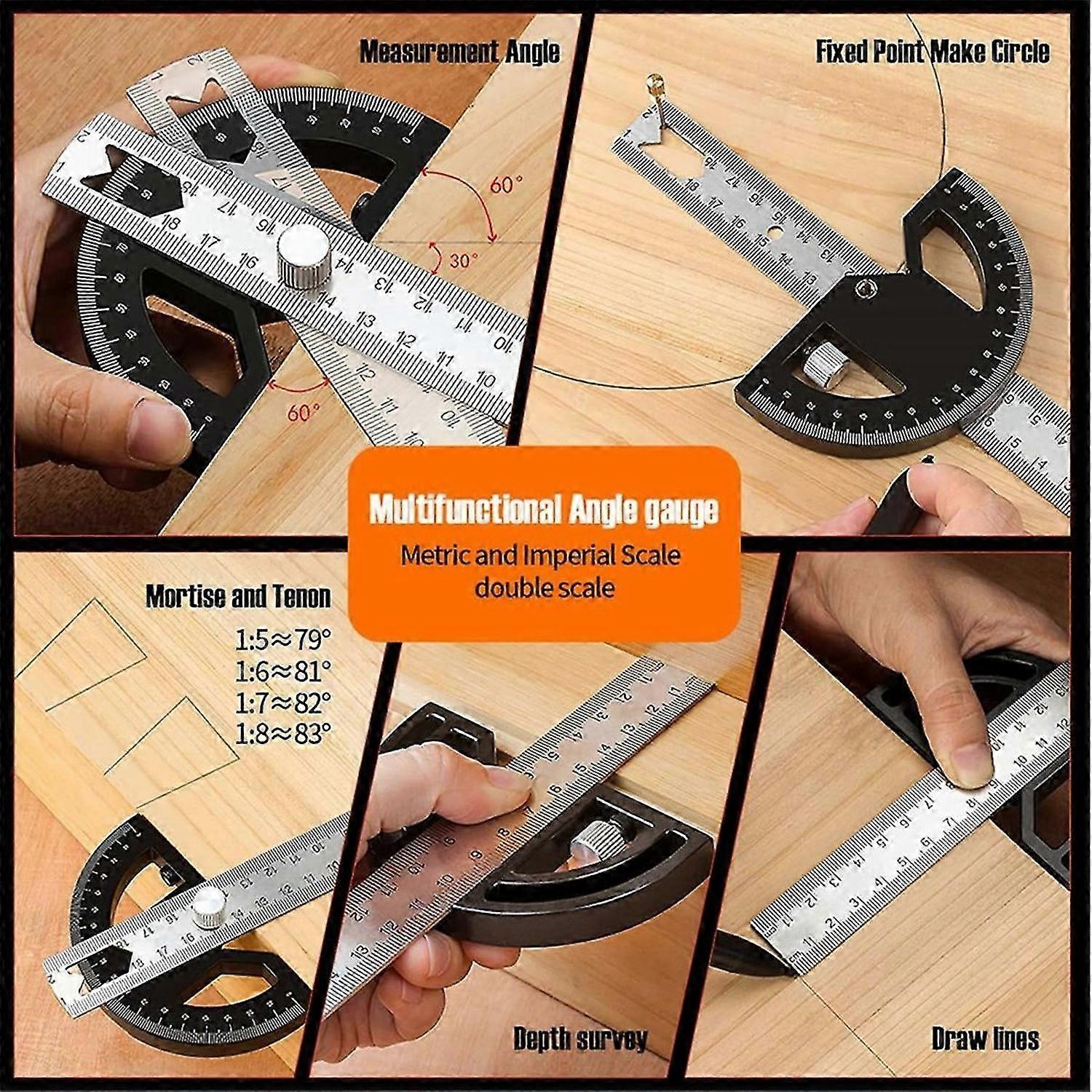 Protractor Angle Finder Stainless Steel Angle Ruler with Adjustable Angle Square 8Inch Woodworking R