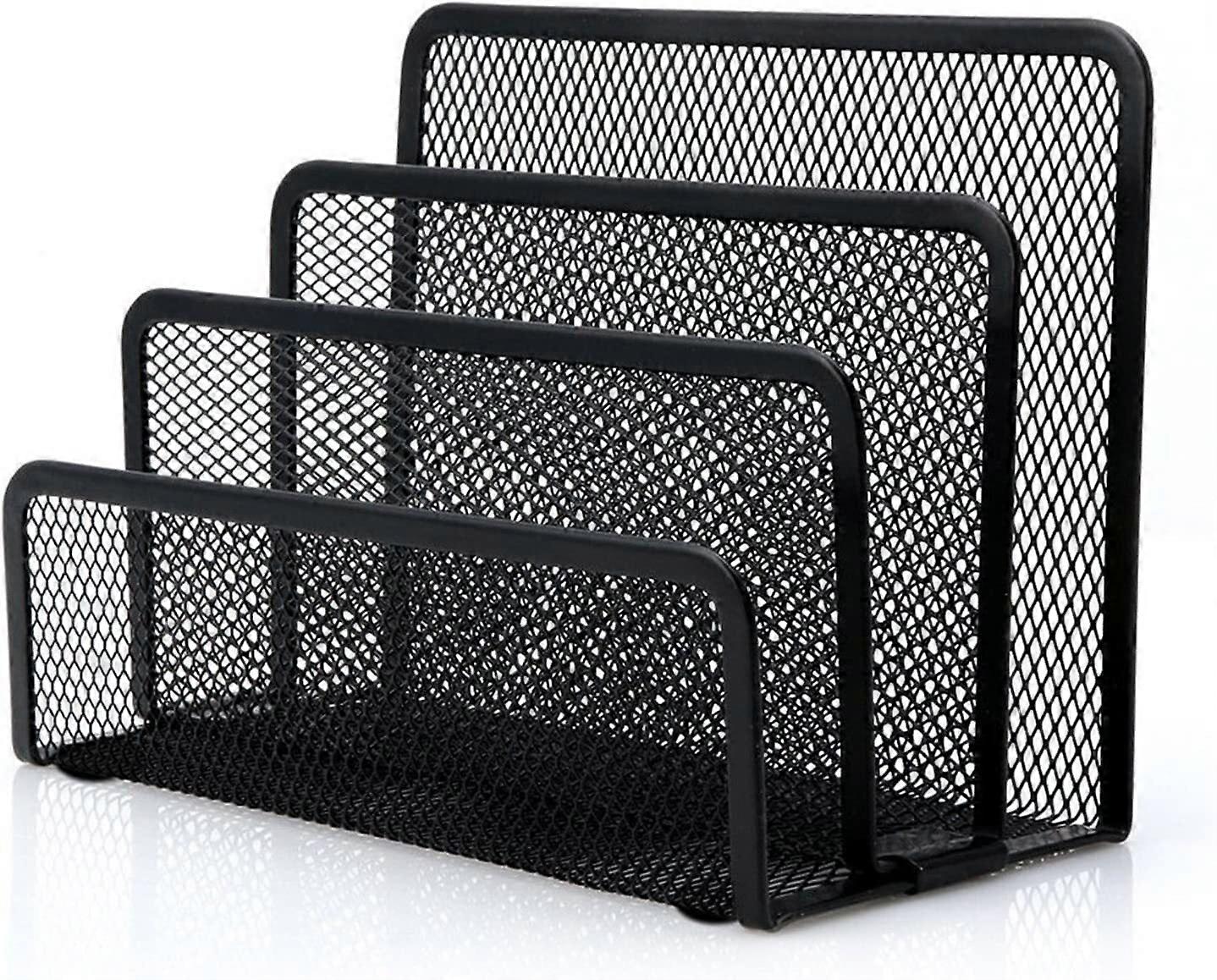 Wattne Desk Mail Organizer with 3 Metal Mesh Compartments, Letter Sorter & File Holder for Home/Office (Black)
