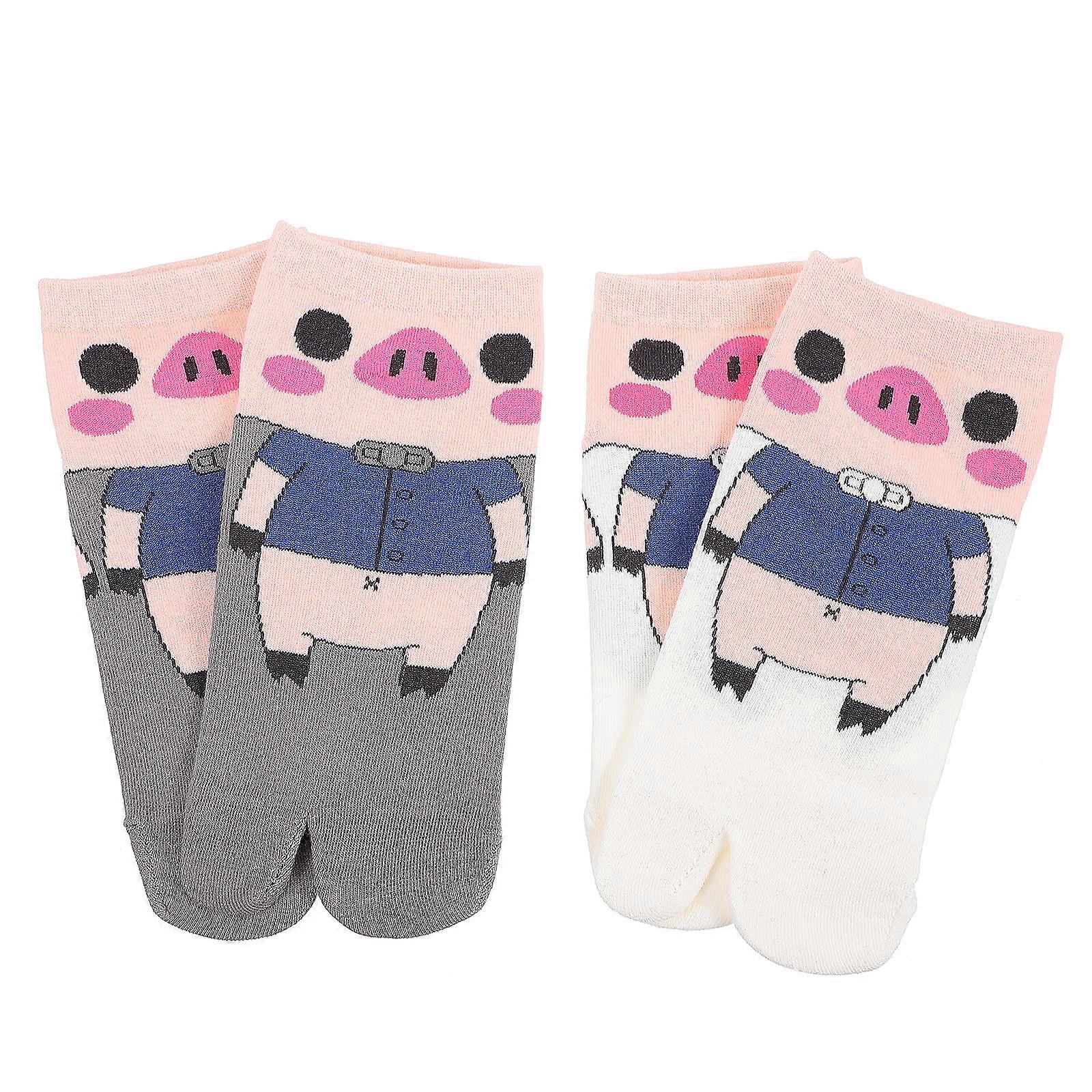 Adorable Two-Toe Socks Cotton Socks for Wear 2Pairs with Lovely Piggy Pattern