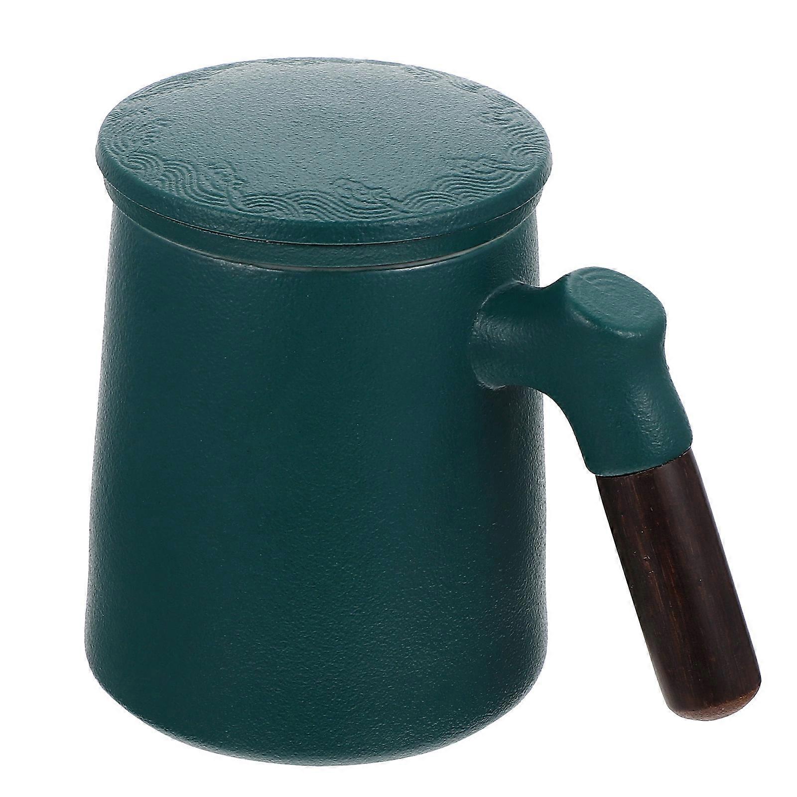 Tea Mug Ceramic Tea Cup with Infuser and Lid Wooden Handle for Home Use 1 Set
