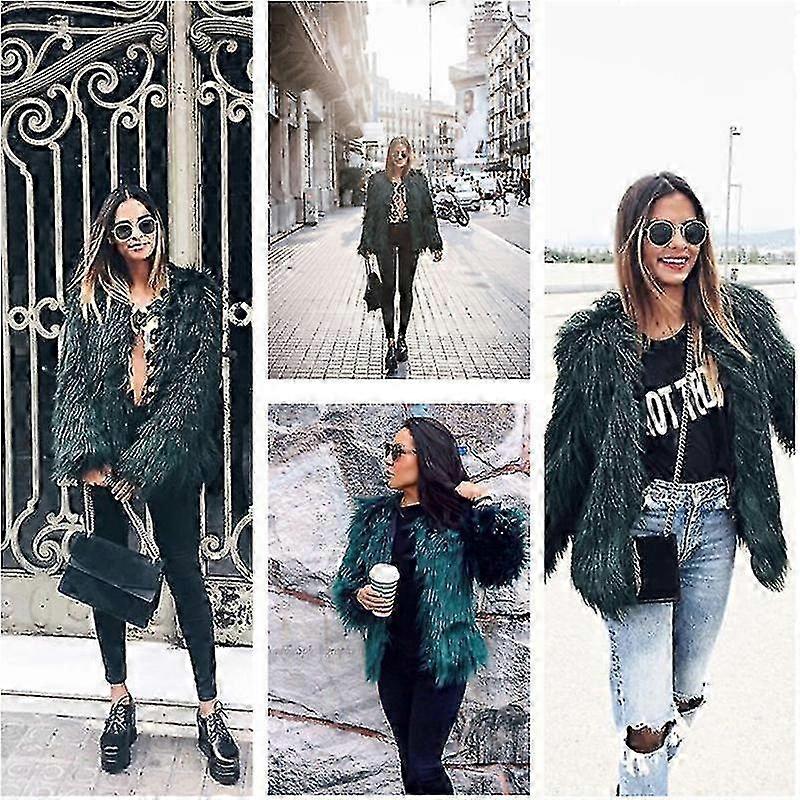 Lyxig fluffig fuskpälskappa för kvinnor, ytterkläder 2025