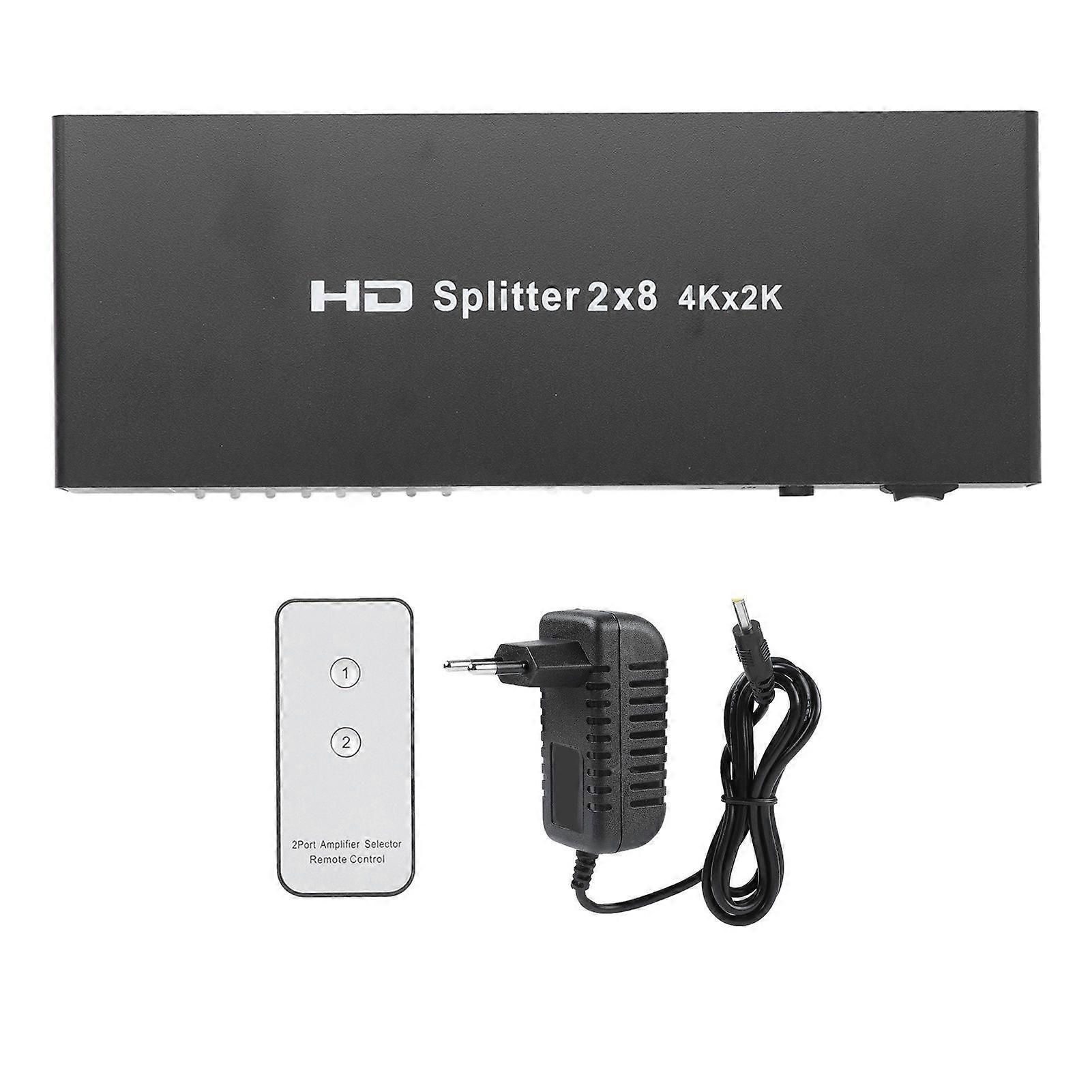 HD Multimedia Interface Splitter 4K 2 in 8 Out Video Switcher Selector with Remote Control for PC Laptop TV 100240V EU Plug