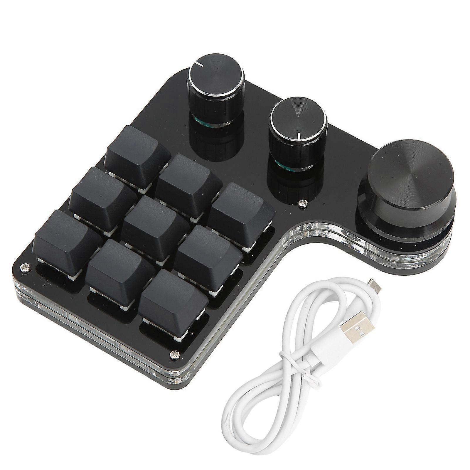 Mini Gaming Keypad 3 Knobs RGB Backlit Blue Switch Programmable 9 Key Keypad for Music Office Media