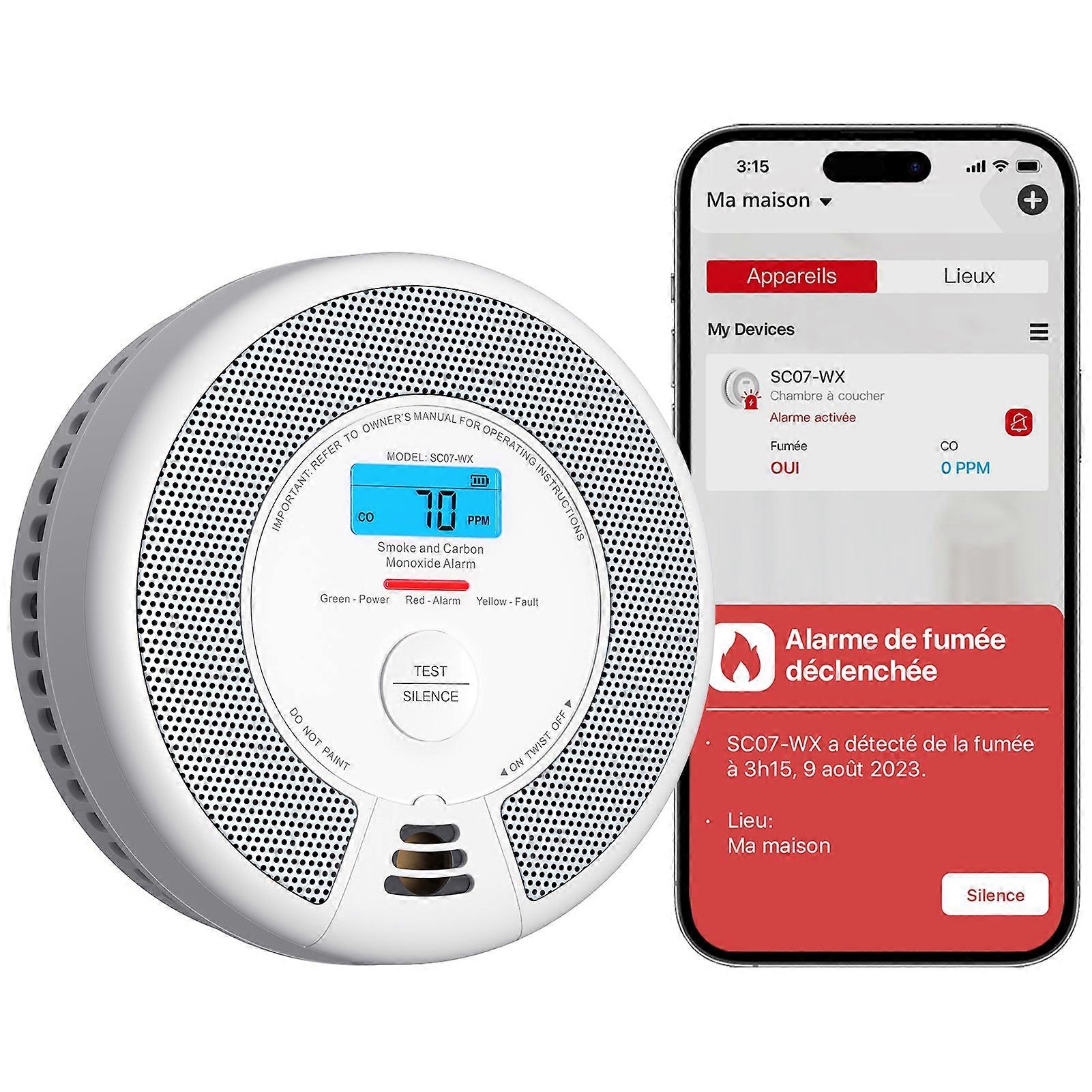 Détecteur de fumée et de monoxyde de carbone intelligent Wi-Fi X-Sense SC07-WX avec écran LCD