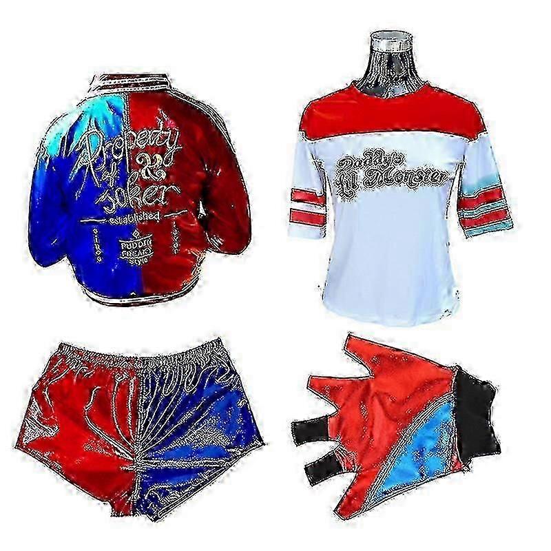 מבוגרים התאבדות הארלי תחפושות קוספליי חוליה קווין מפלצת ז'קט מכנסיים בנות ראש השנה בגדי מסיבת חג המולד עם כפפות פאה