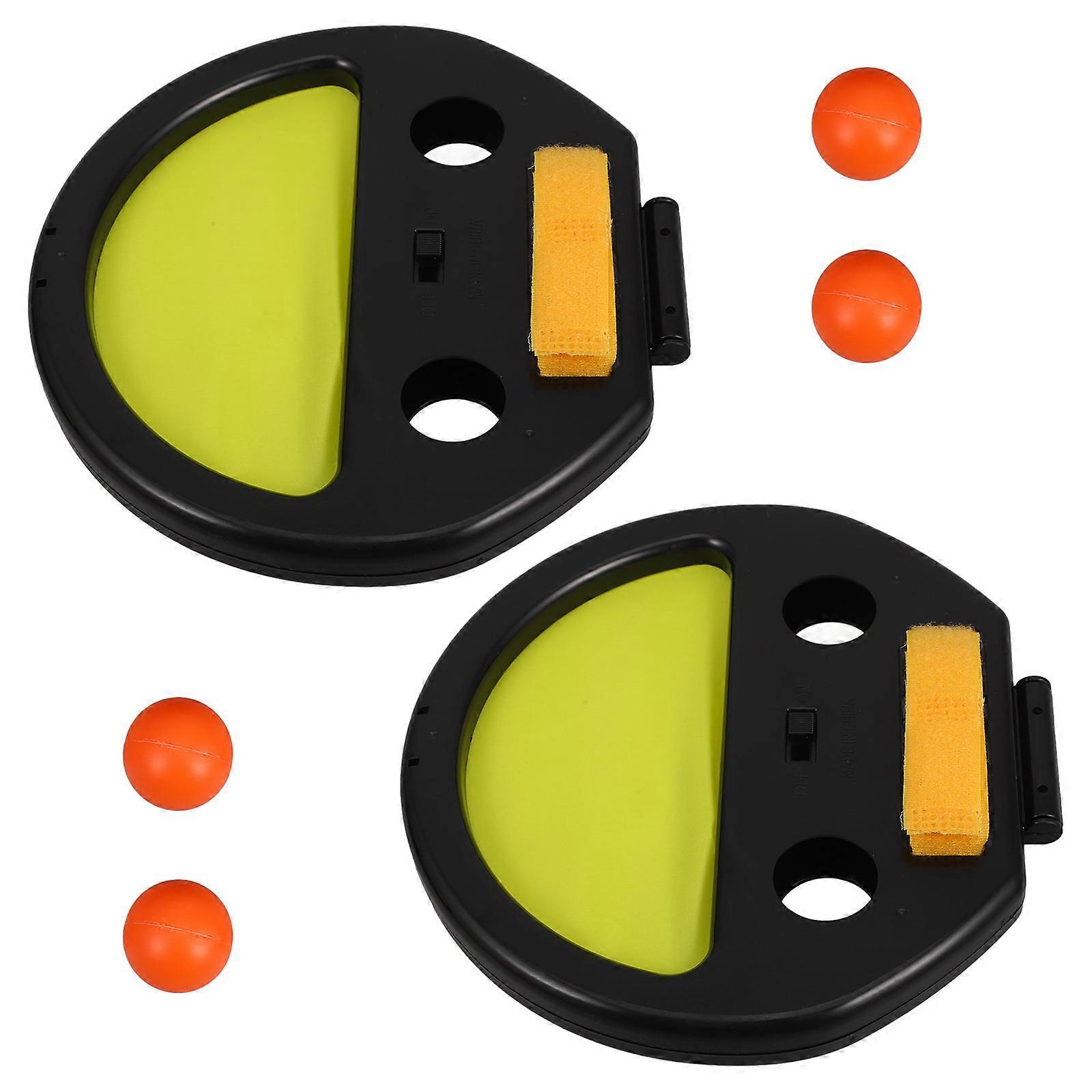 Kids Racket Ball Hand Catching Toy Racket Outdoor Toy Hand Throwing Racket Catching Plastic Material Yellow 1 Set 2Pcs Racket 4Pcs Balls