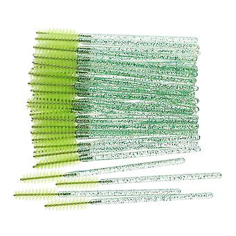 Veeki 100Pcs Disposable Crystal Rod Eyelash Brush Portable Soft Hair Eyelash Comb Solid green   Rod Spiral Brush Makeup Tool