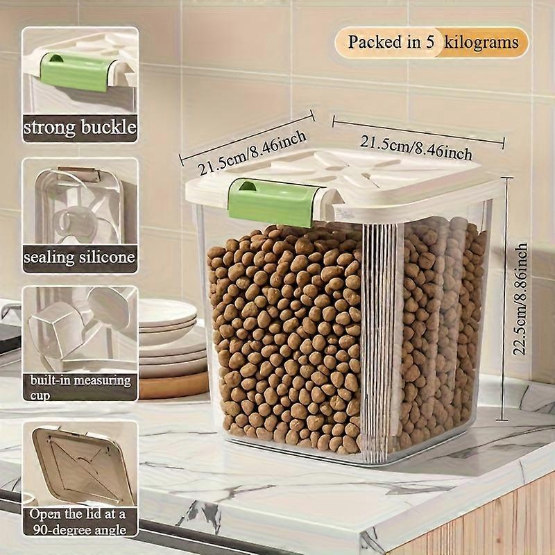 Sealed pet food storage container box with wheels and spoon, transparent rolling box for dog, cat and bird food, 2 sizes availab