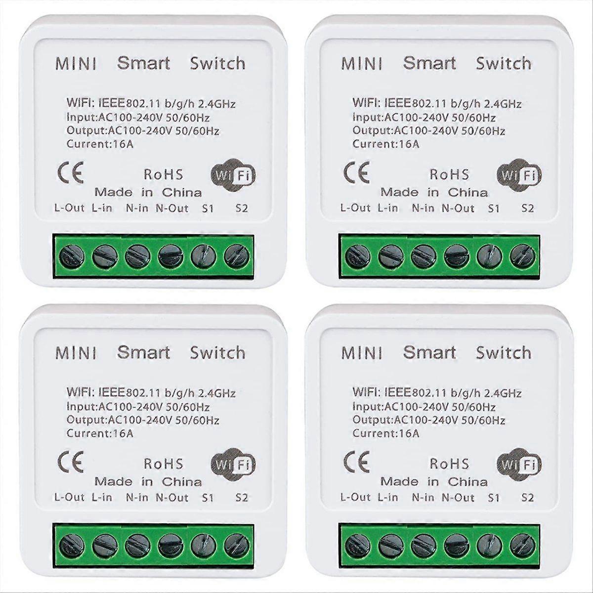 4PCS WiFi Smart Switch Lichtschalter, APP-Fernbedienung, 2-Wege 16A
