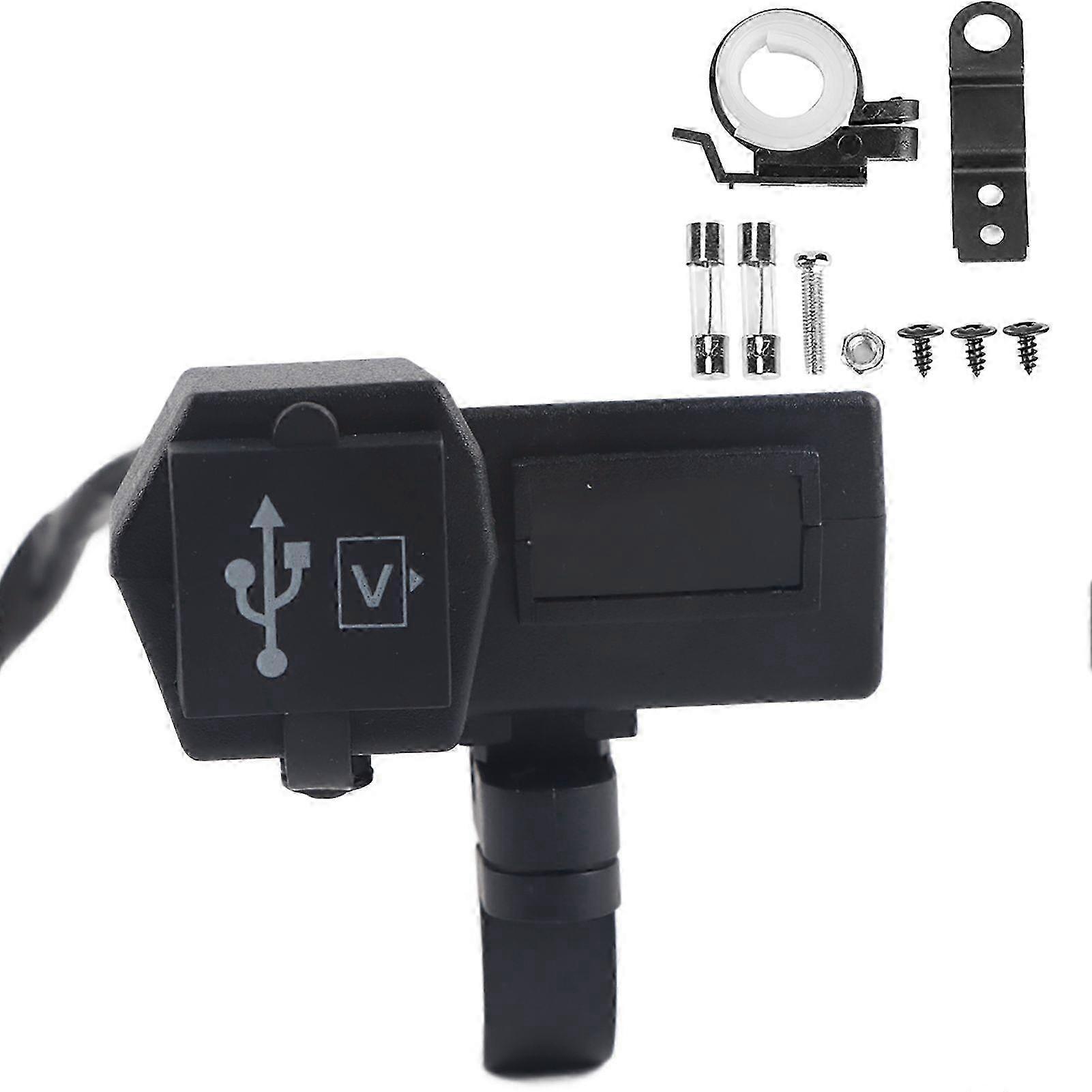 Universal Motorcycle Dual USB Charger Socket Adapter with Voltmeter DisplayGreen