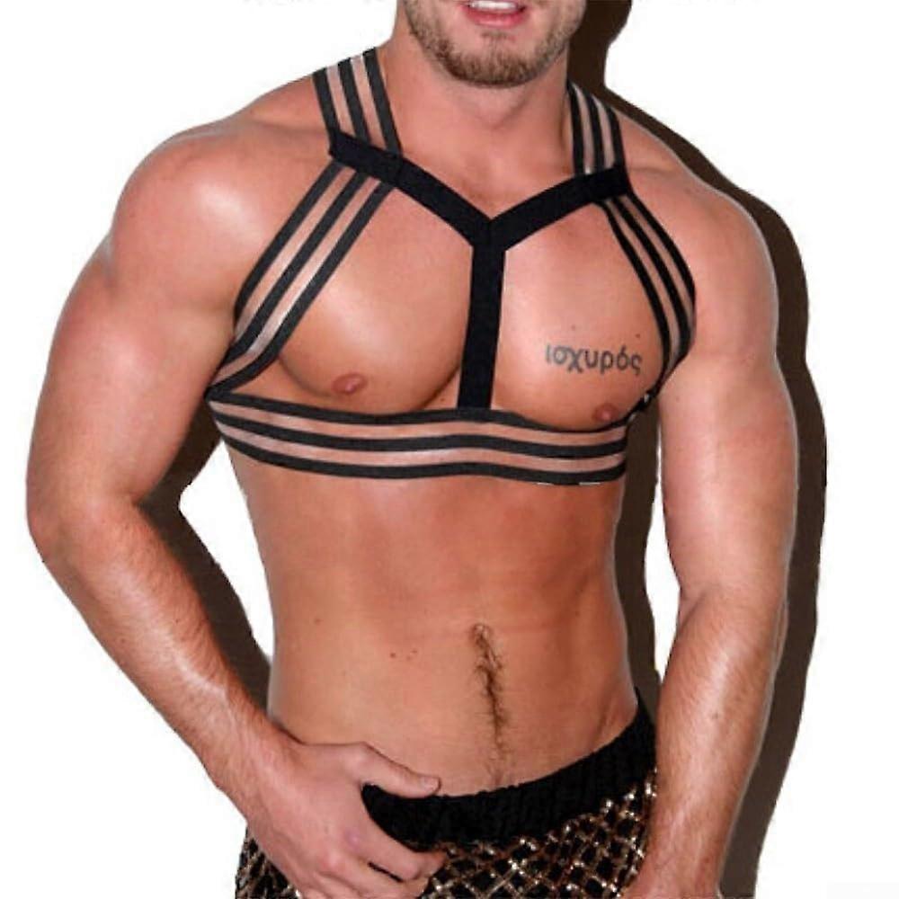 Men's Chest Harness With Halter Elastic Straps For Clubwear And Costume Use, Breathable Nylon, Adjustable Fit