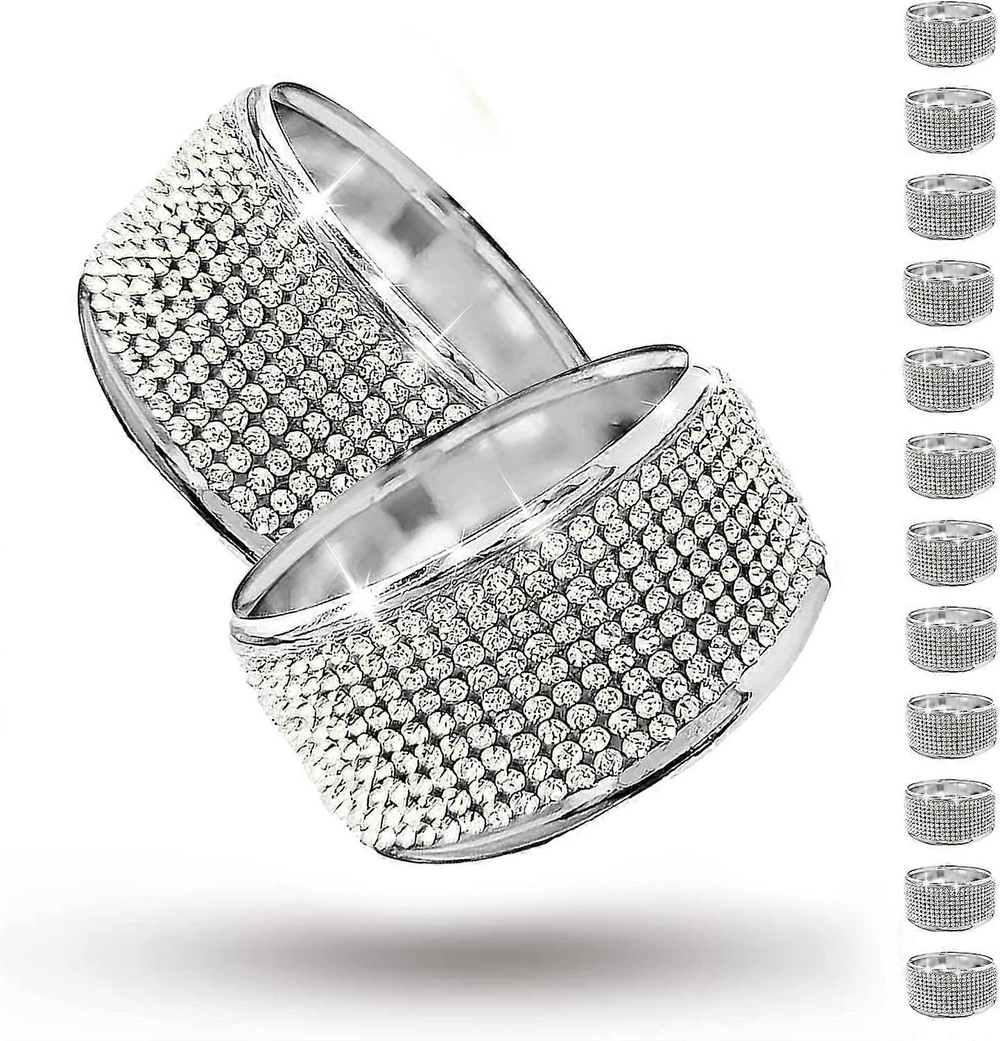 Silver  Set of 6 - Diamond Napkin Ring with Bling Rhinestone, Spring Table