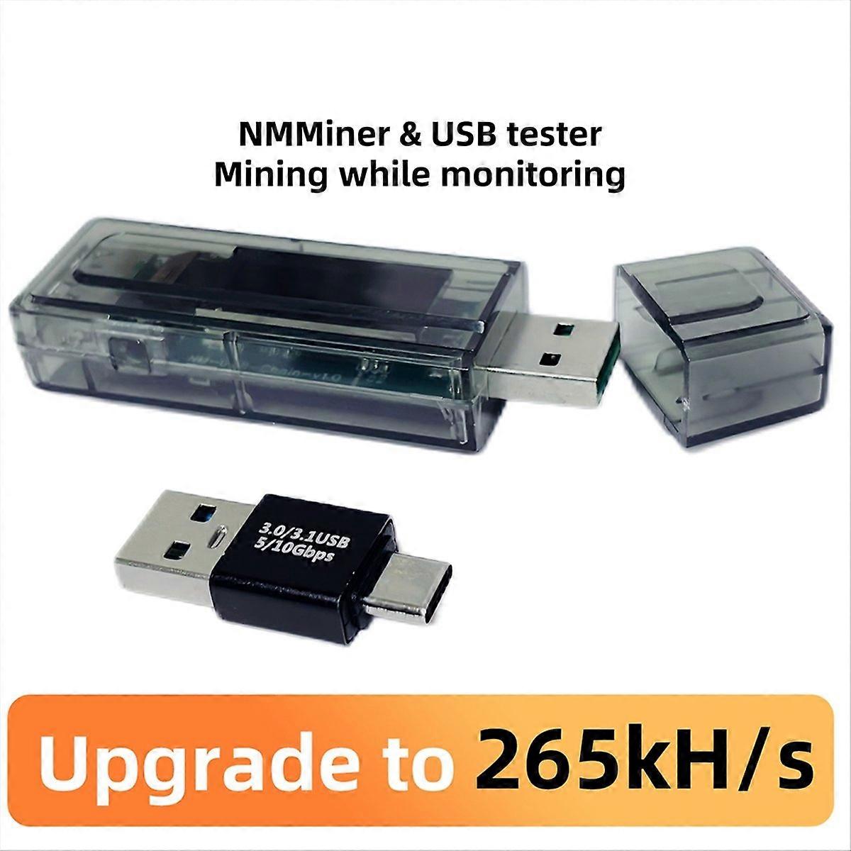 NMMiner Miner 265KH/S USB Chain ESP32 Crypto Miner BTC Solo Lottery Miner Ammeter Testeur+Adaptateur USB-A Series Form Chain